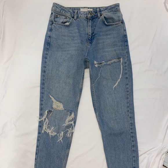 Topshop Ripped Mom Jeans In Bleach Blue - Picture 2 of 5